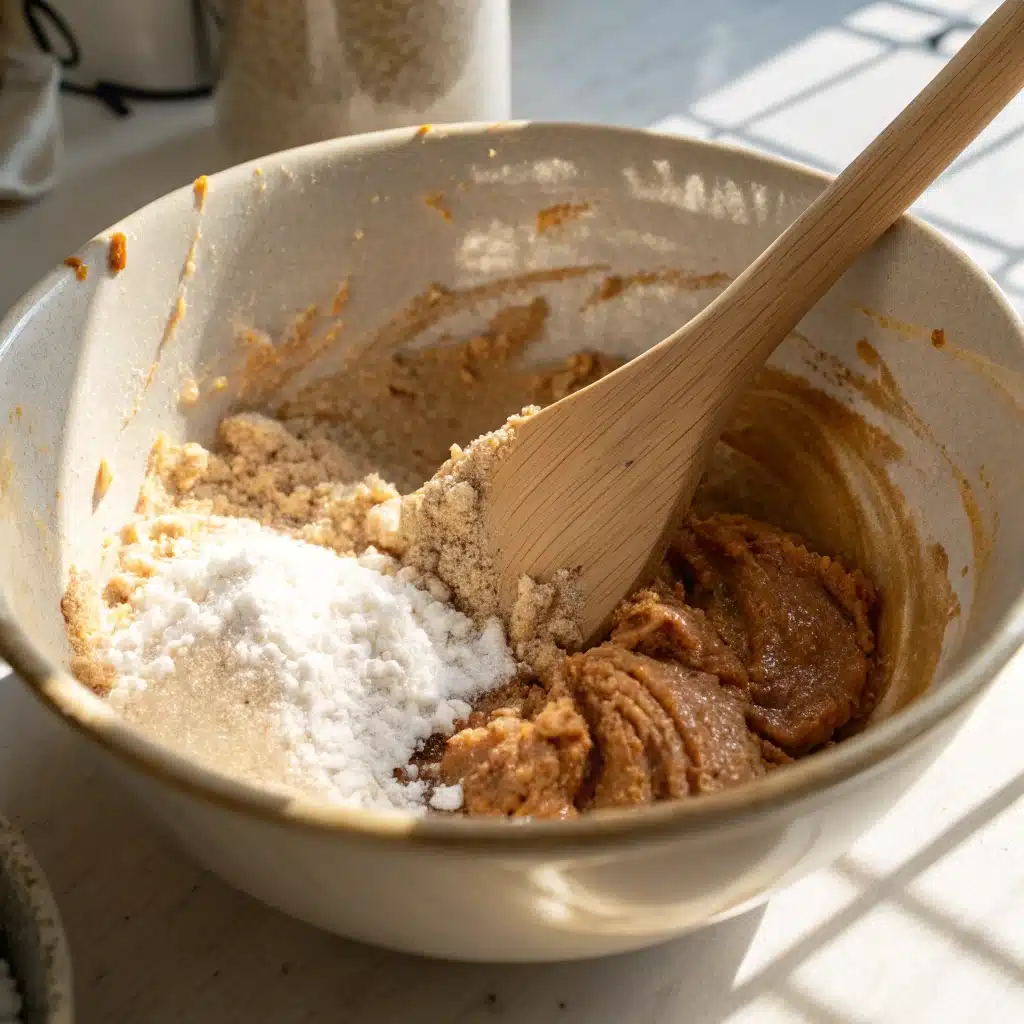 Mixing protein bar ingredients in a bowl