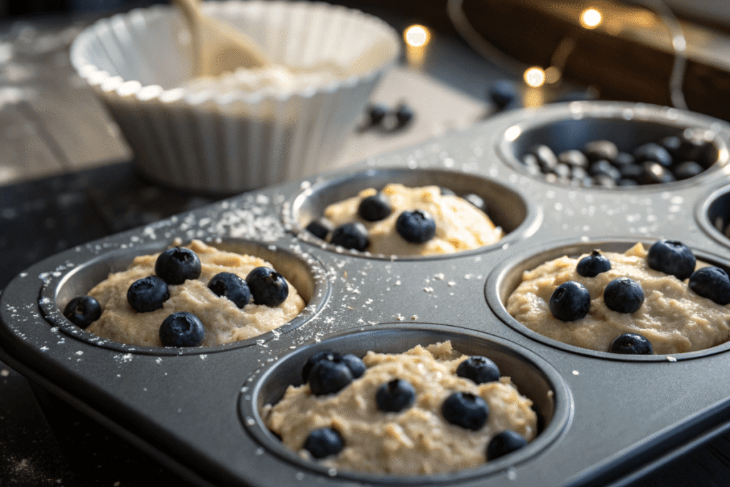 Muffin batter in pan ready for baking