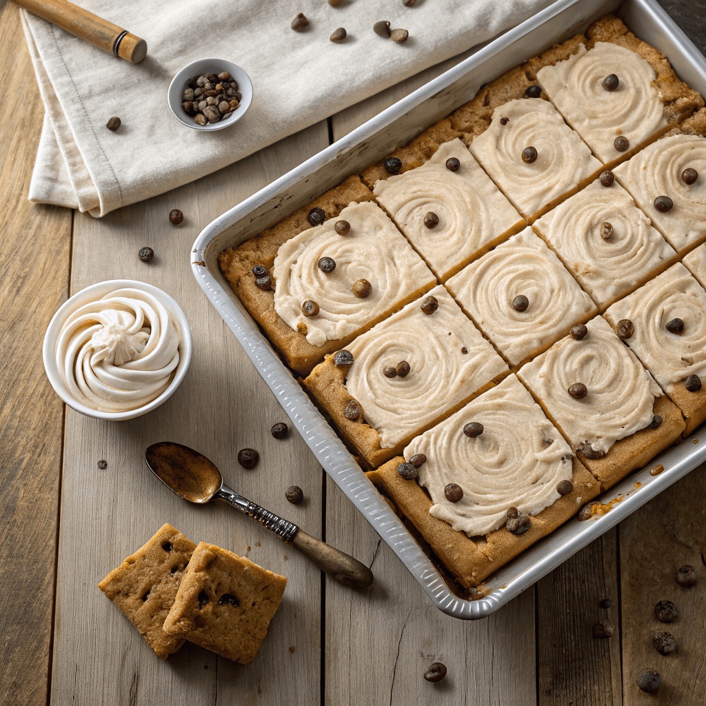 Chocolate chip cookie cake on sheet pan
