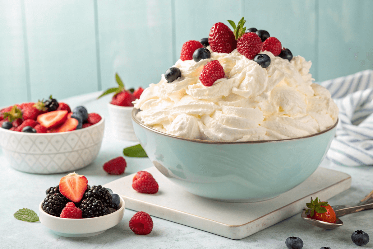 Protein fluff dessert with berries