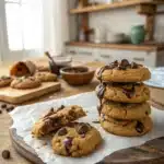 Stack of protein cookies with chocolate chips