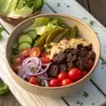 Burger bowl with beef and special sauce