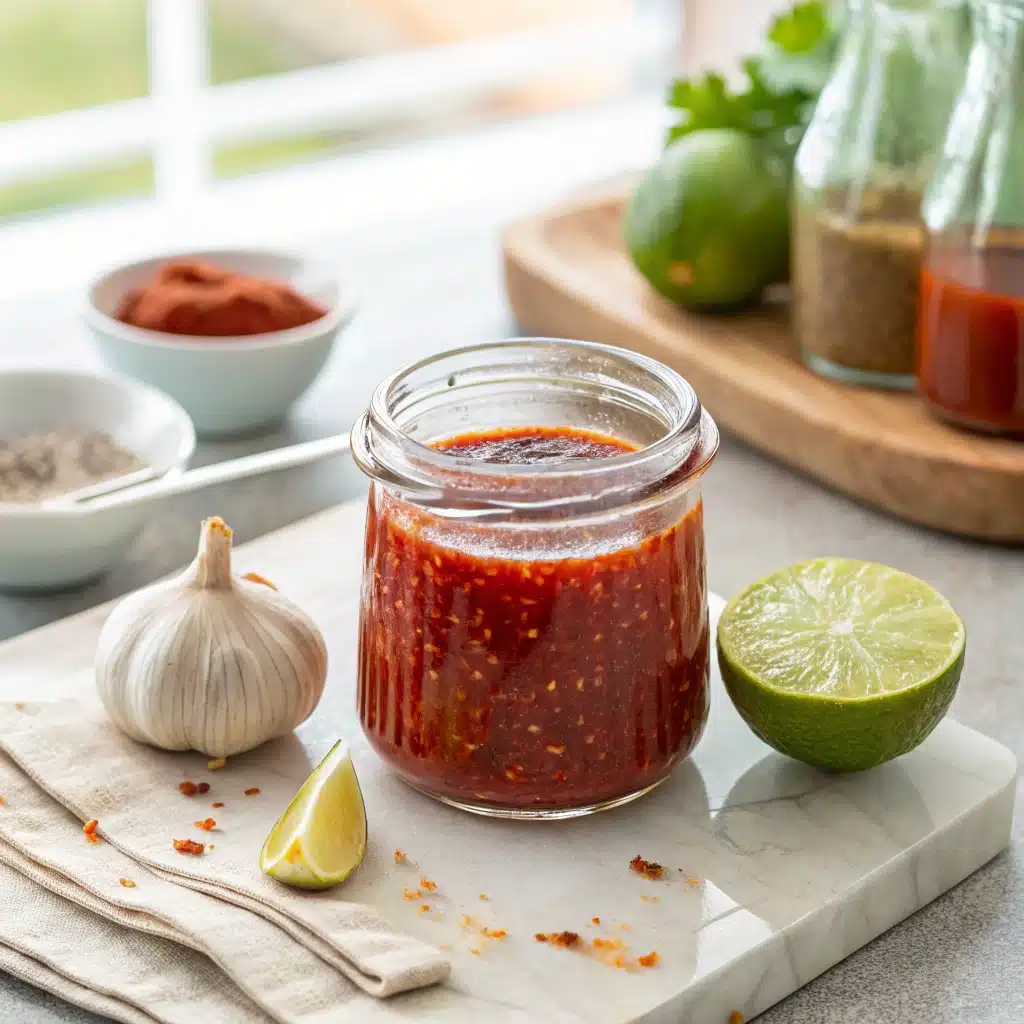 Honey chipotle marinade ingredients in blender