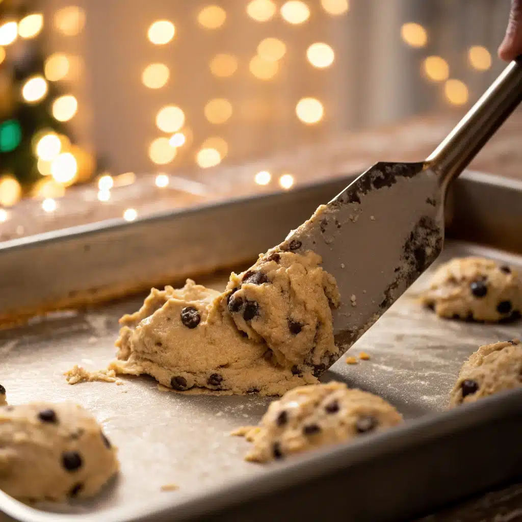 Spreading cookie dough in pan