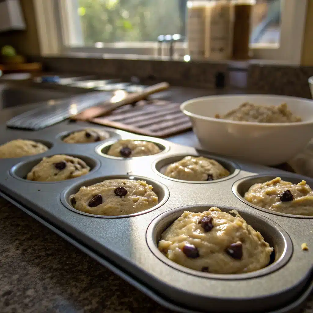 Muffin batter in tin