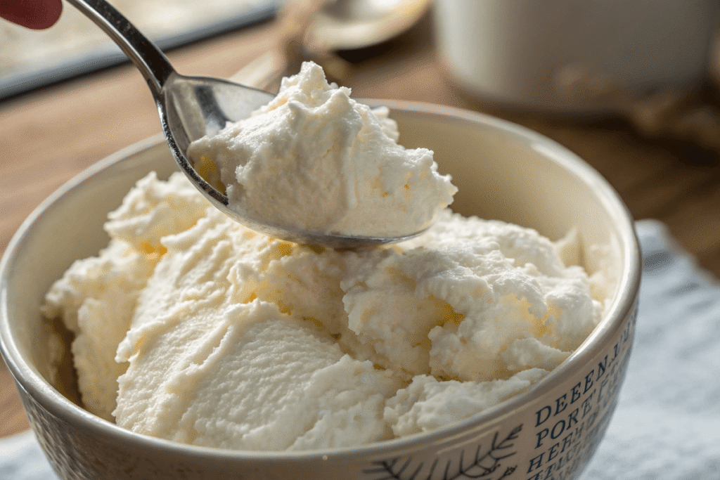 Fluffy protein scoop close-up