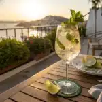 Hugo Spritz cocktail on outdoor table