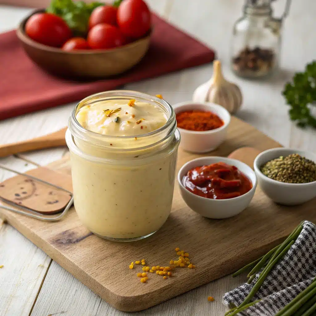 Special burger sauce in a jar