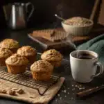 Sourdough oatmeal bran muffins with coffee