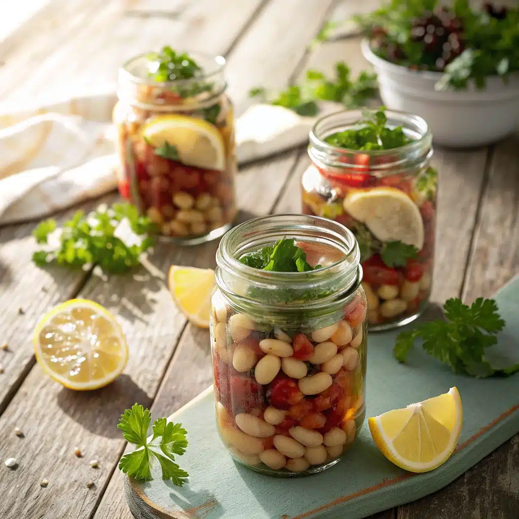 Bean salad in mason jars