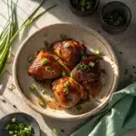 Glazed honey chipotle chicken thighs on a plate